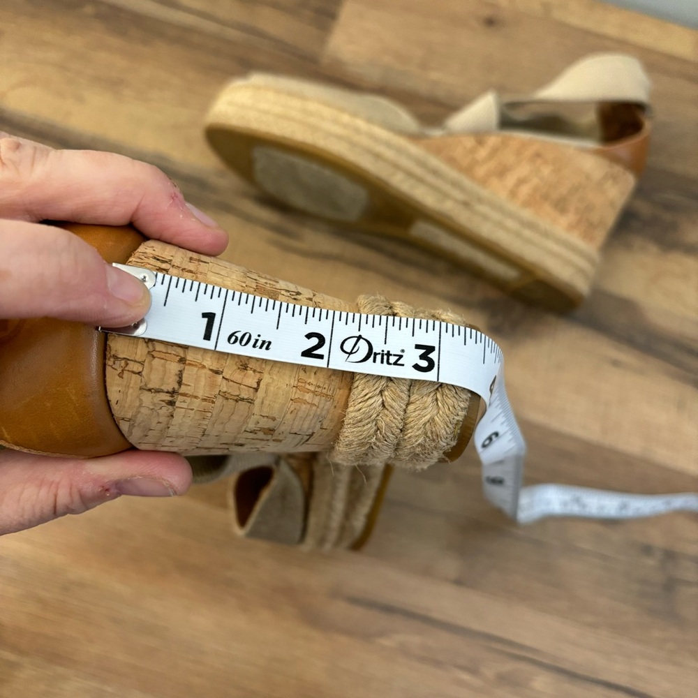 Tory Burch Natanya Peep Toe Cork Wedge Espadrille Sandal Honey Wheat Women’s - Picture 9 of 9